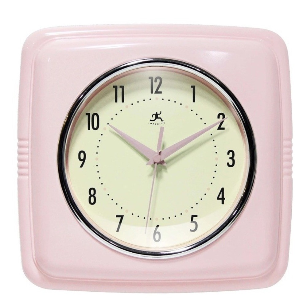 Infinity Instruments Wall Clock Unisex 9in Pink New Retro Mid Century Silent
